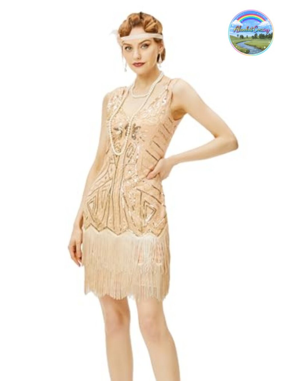 1920s Flapper Dress V-Neck Beaded Fringe Sequin Gatsby Costume Cocktail